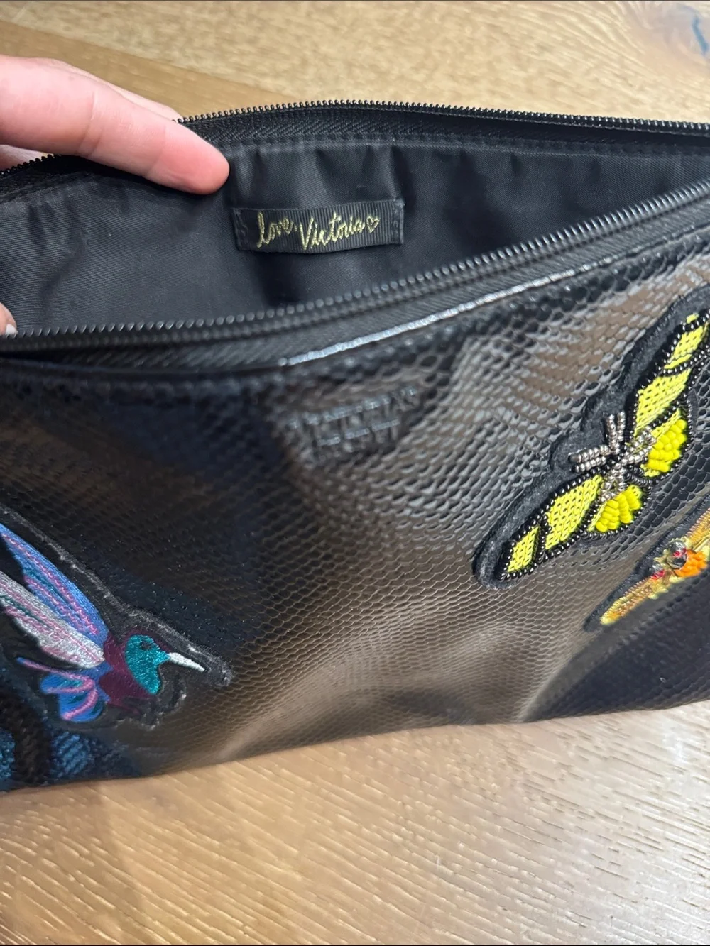 Victoria’s Secret Butterfly Embroidered Black Cosmetic Pouch Y2K